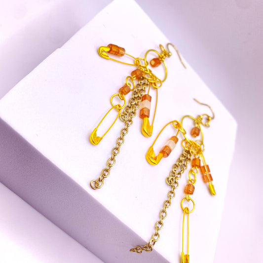 Amber Safety Pin Earrings